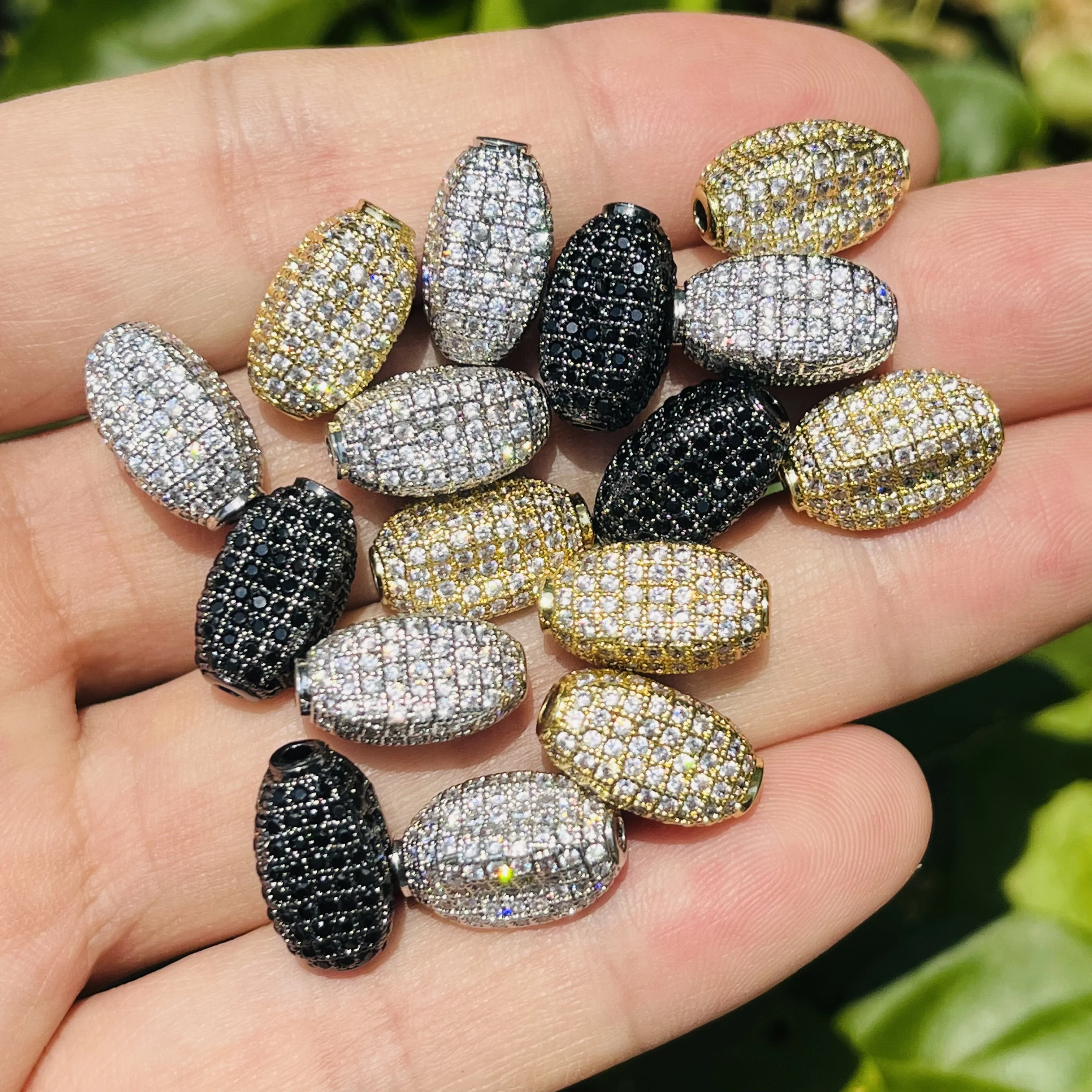 5Pcs/Lot Quality Bling Pave oval-shaped Spacer 14x8mm Jewelry Accessories for Beading work handmade Bangles bracelets making