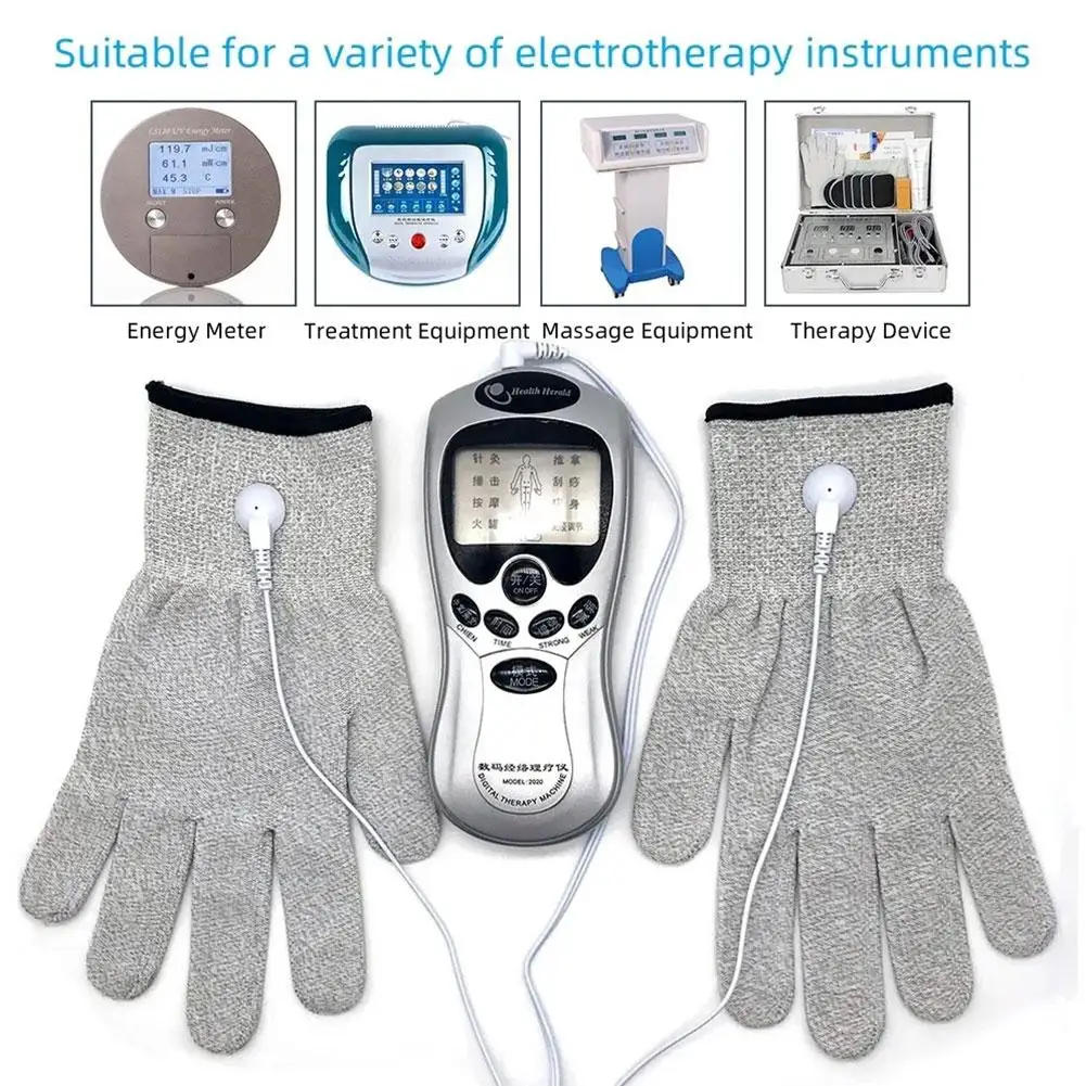 1pair Conductive Silver Fiber Electrode Gloves Pads Electrotherapy Massage herapy Gloves for Phycical 4 Size U6K9