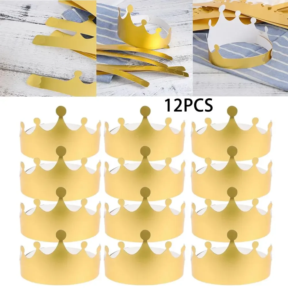 12PC Paper Crown Hats Party Supplies For Costume Bridal Shower Gold For Birthday Party Baby Shower Festive Party Supplie 19.5cm