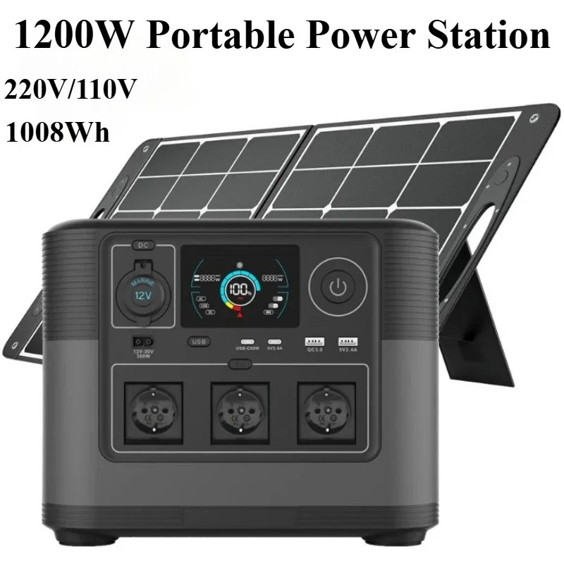 

1200W Portable Power Station LiFePO4 battery 1008Wh solar generetor 220V/110V Outdoor Emergency Mobile Power Bank Home Camping