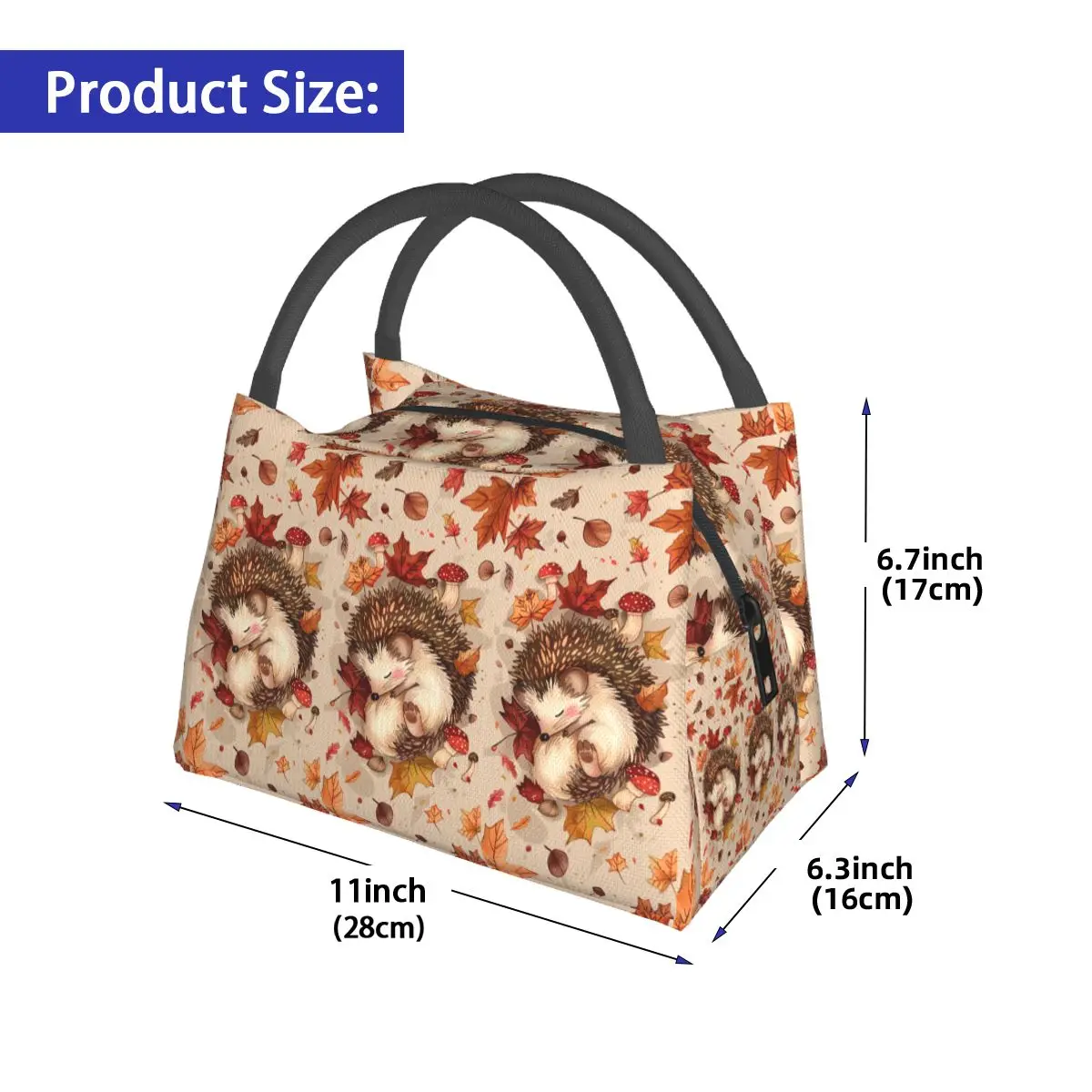Hedgehog Animal Insulated Lunch Bag for Women Kids Portable Food Boxes Thermal Lunch Box Tote