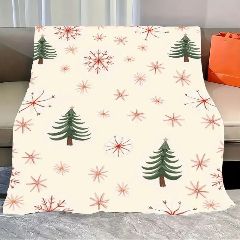 

1pc Flannel Blanket Christmas Tree & Snowflake Cozy Blanket for Festive Home Decor
