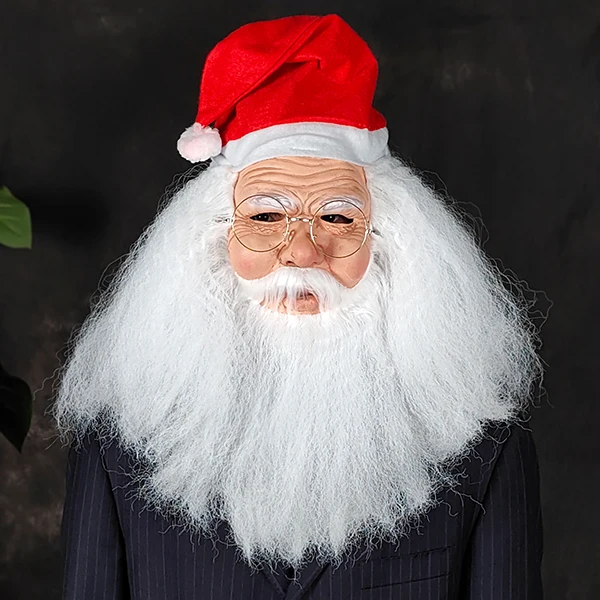 Glasses and Mask Mascaras Halloween Carnival Popular Bearded Santa Claus Mask, Perfect for Party Pranks, Made of Natural Latex