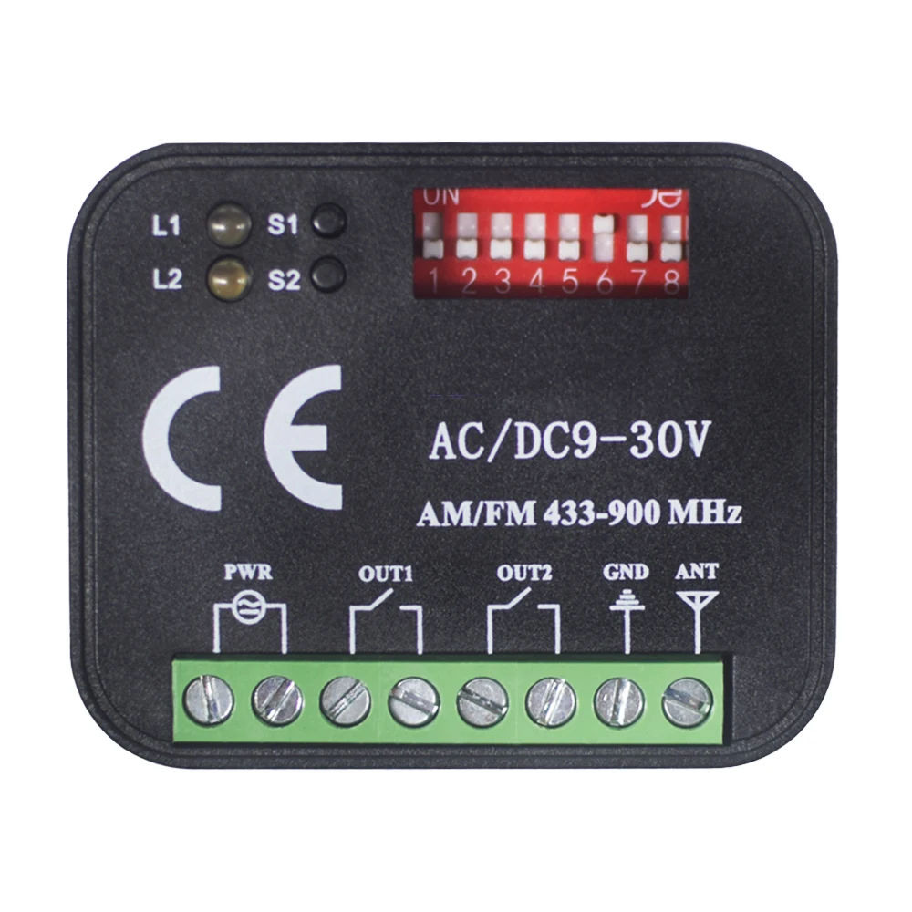 범용 차고 문 수신기 2CH 릴레이 주파수 300-868MHz 433.92MHz 게이트 컨트롤러 스위치 AC/DC 9-30V 85-250V 모듈