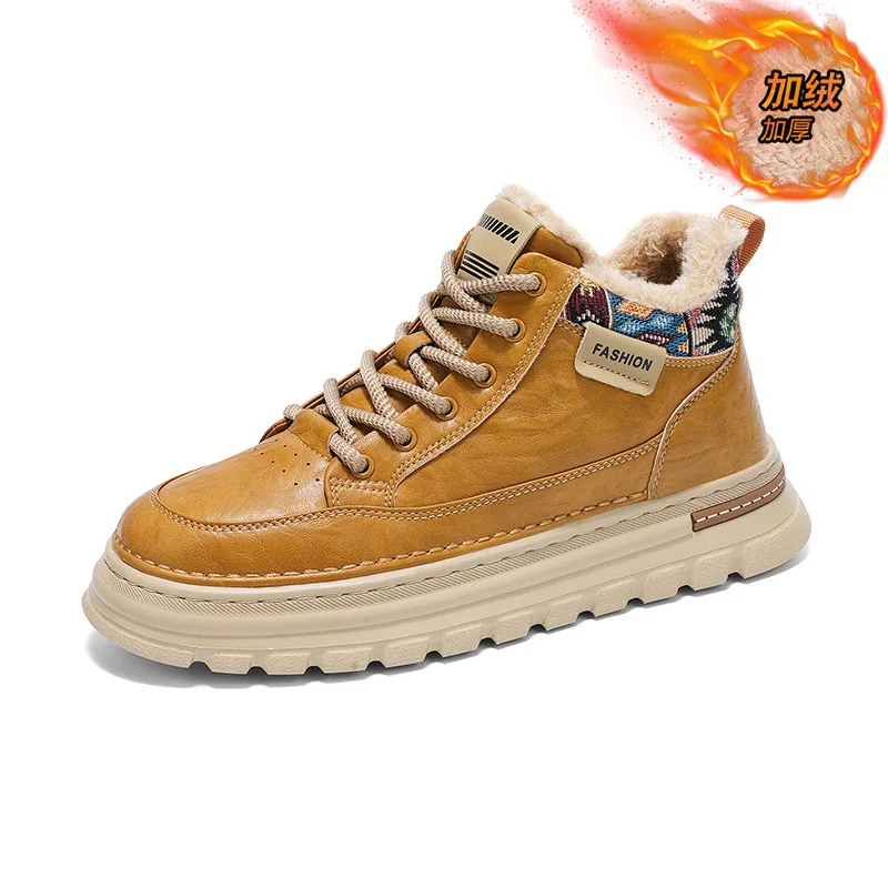 Retro Mens Board Shoes Winter New Cosy Warm Cotton Shoes Winter Comfortable Thick Sole Wear-resistant Casual Man High Top Boots