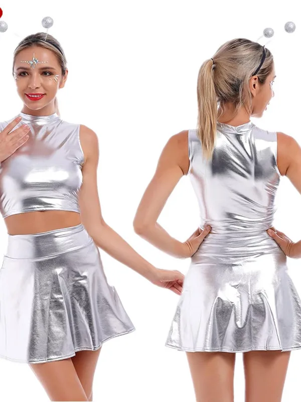 Kostium na Halloween dla dorosłych, robot astronauta, kombinezon kosmiczny, srebrny żelazny ludzik, strój sceniczny, tradycyjny chiński strój damski