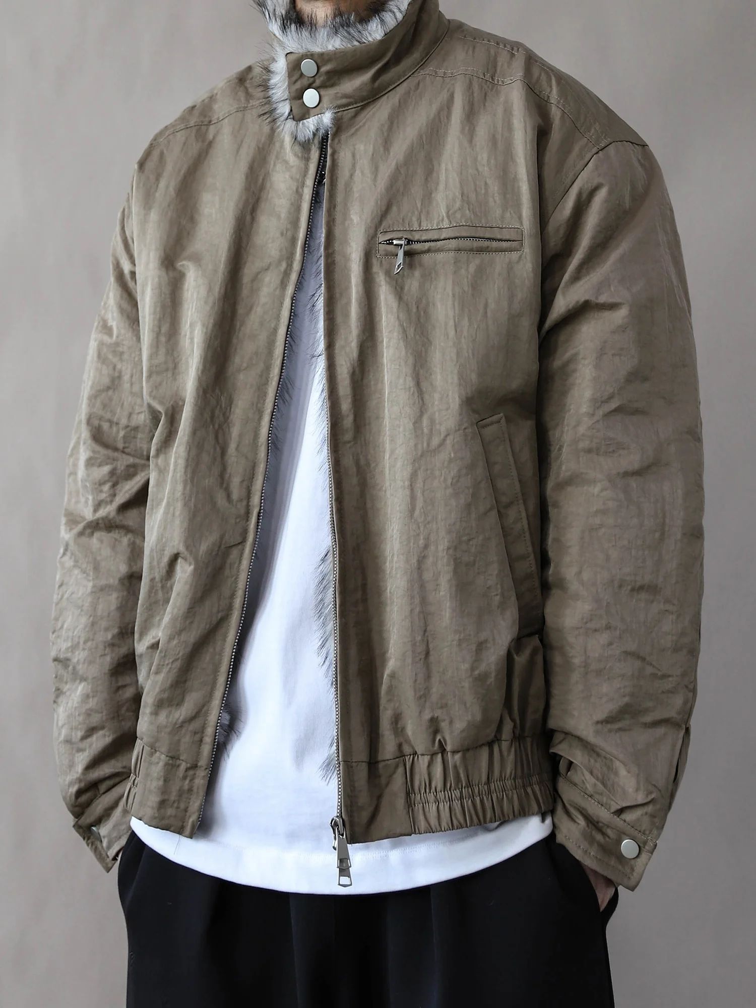 

American Retro Stand Collar Thiened Warm Cotton Jaet Men's Loose Outerwear Youth Casual Long Sve i Color Flight Jaet