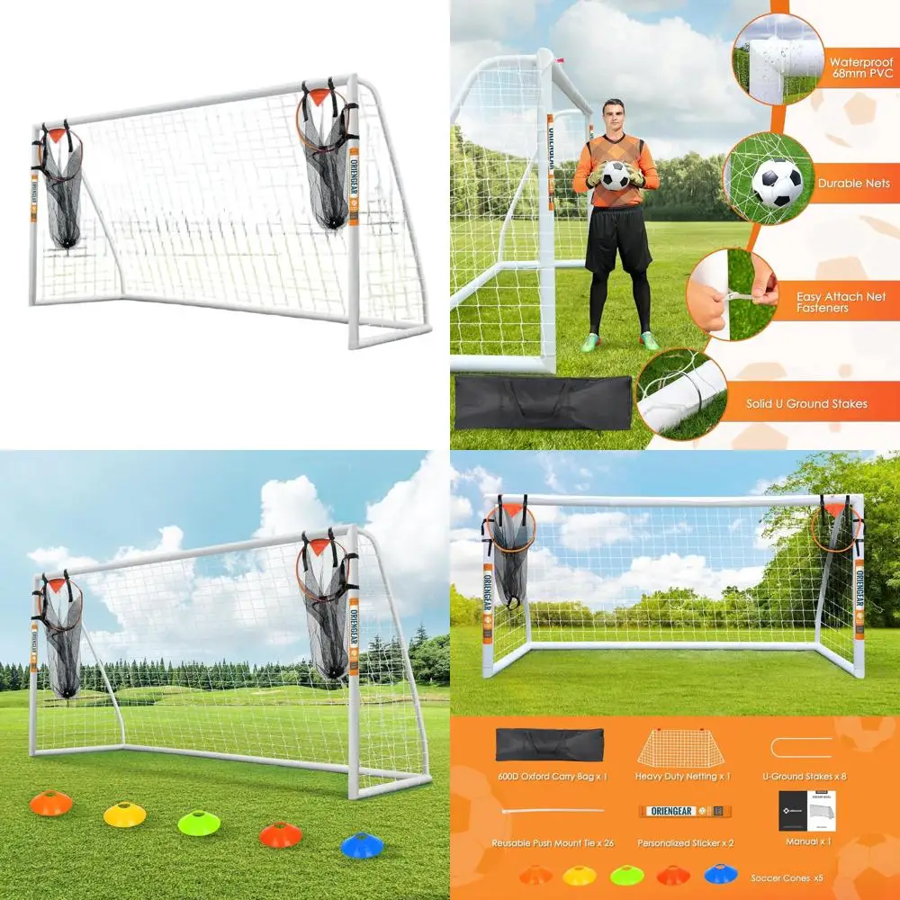

Portable Soccer Goals for All Ages: 12x6, 10x6.5, 8x6, 6x4 Sizes with Training Discs and Carry Bag