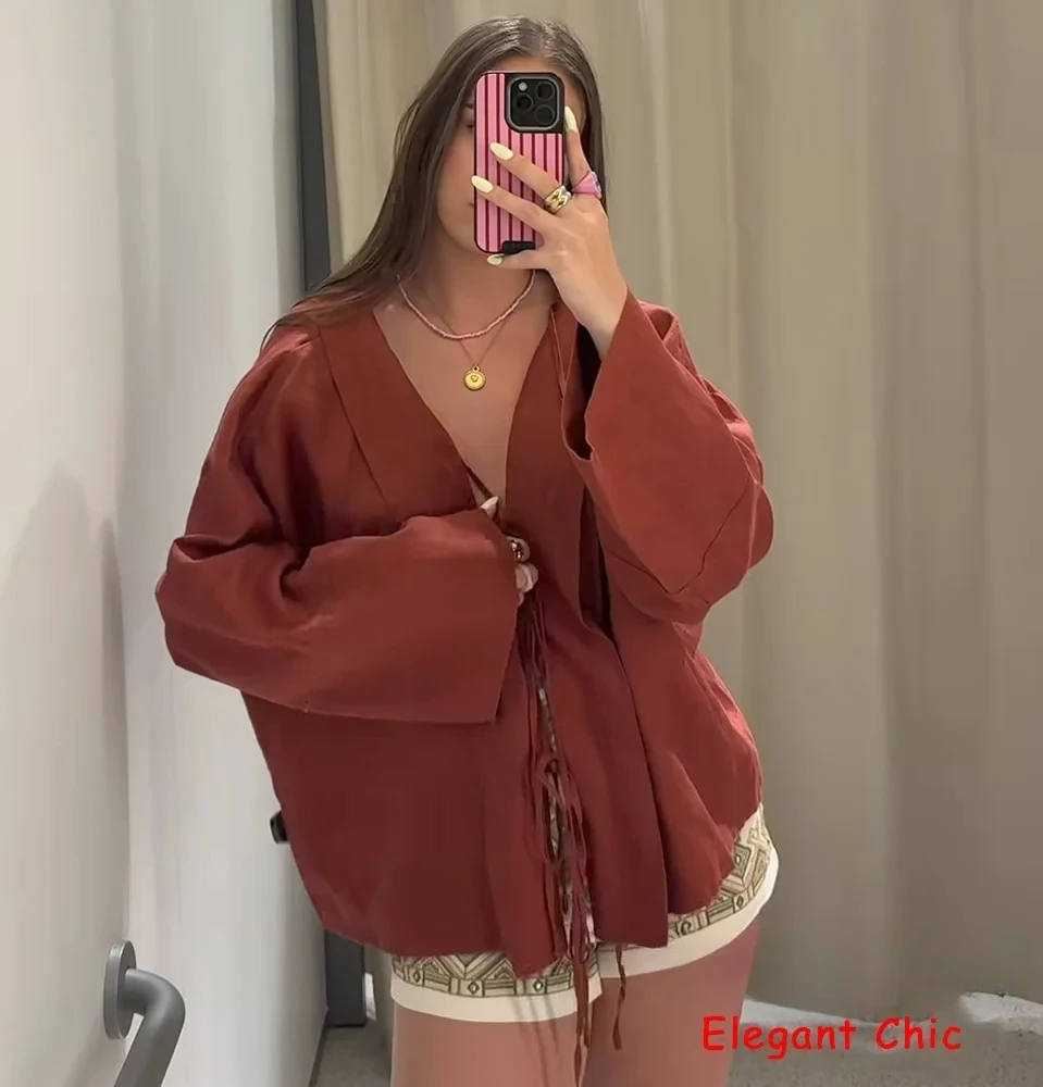 

KONDALA винтажные шикарные свободные рубашки на шнуровке, женская рубашка с длинным рукавом, весна-лето 2022, модная повседневная рубашка для отдыха на улице