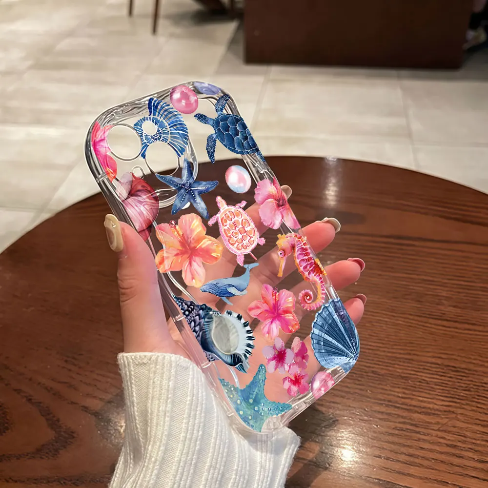 Coastal Animals Clear Wavy TPU Phone Case For Samsung Galaxy S23 S24 S25 S26 Ultra Plus A07 A15 A16 A17 A56 A57 4G 5G INS Cover