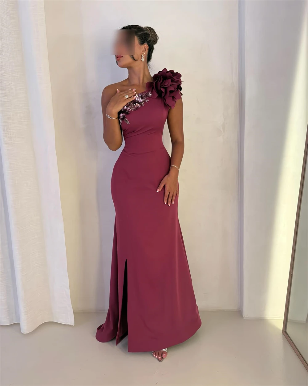 

Customized Simple Red Jersey Evening Dress Formal One Shoulder Sleeveless Celebrity Gowns Boho Mermaid Sweep Train Party Dresses