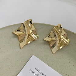 Big Golden Color Clip on Earrings for Women Metal Geometric Asymmetric Non Pierced Statement Earrings Fashion Party Jewelry Gift