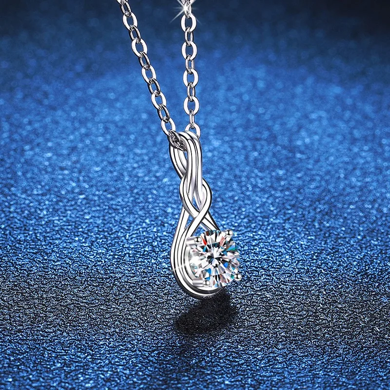 S925 Sterling Silver Twist Braid Pendant Necklace 1ct Moissanite Minimalist Luxury Jewelry for Women Daily Wear Gift