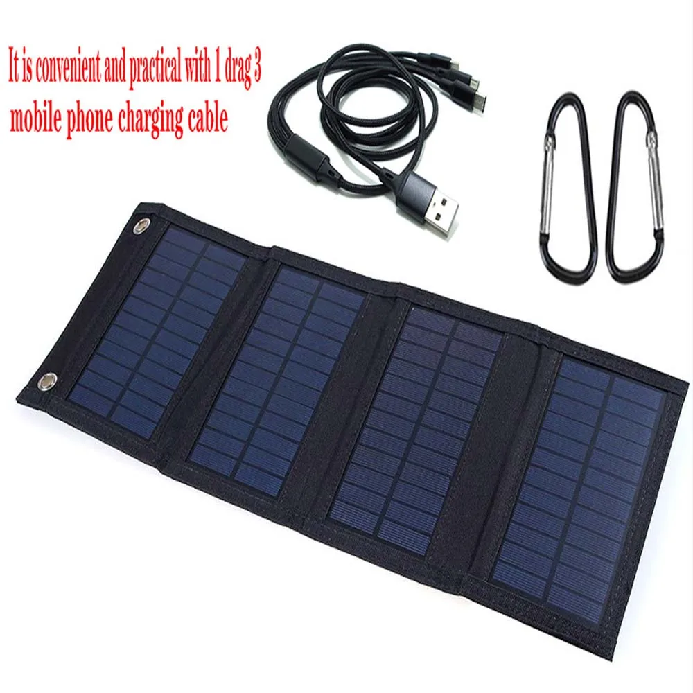 Solar Panel Folding Charger Portable Battery USB Charger for Cell Phone Outdoor Waterproof Power Bank for Camping Accessories