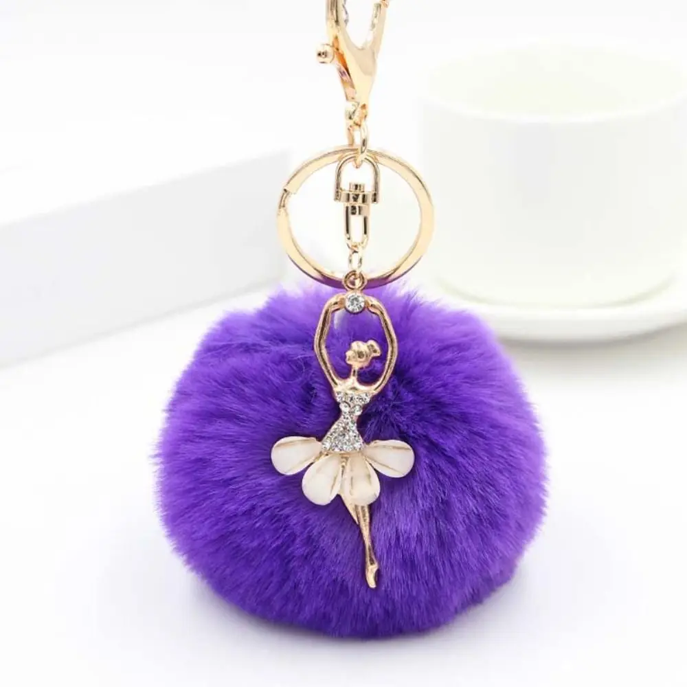 Key Ring Dancing Women Fluff Keychains Fur Ball Keyring Fake Fur Key Chain Ballet Angel Girl keychain Little Angel Car keychain