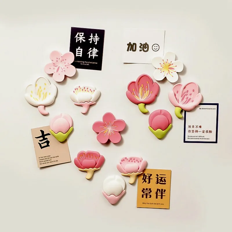 12pcs Fridge Magnet Pink Flower Resin Decorative Refrigerator Magnets Creative Whiteboard Cartoon Magnetic Personalized Sticker