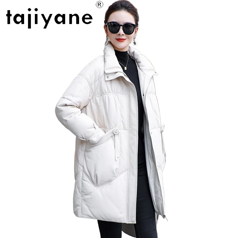 TAJIYANE 100% جلد الغنم بطة أسفل معطف امرأة أنيقة الأبيض سترة منفوخة قسط حقيقية سترات من الجلد ملابس حريمي 2025 신상 Jadiitet