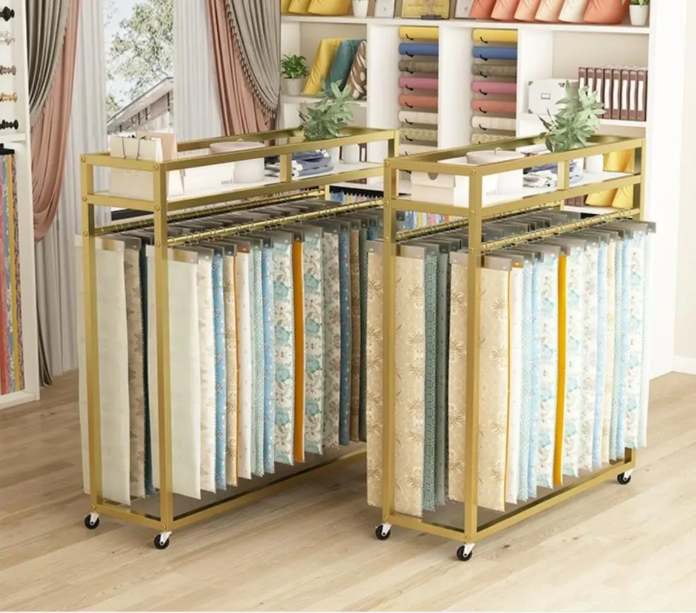 

Floor-standing curtain color card display stand, home textile fabric sample island stand, fabric hanging card display stand