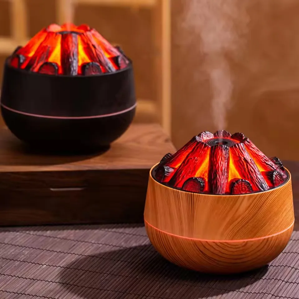 2025 ناشر رائحة صغير مع ضوء الليل جديد الفحم الاصطناعي النار الهواء المرطب ضباب البخاخ للمنزل