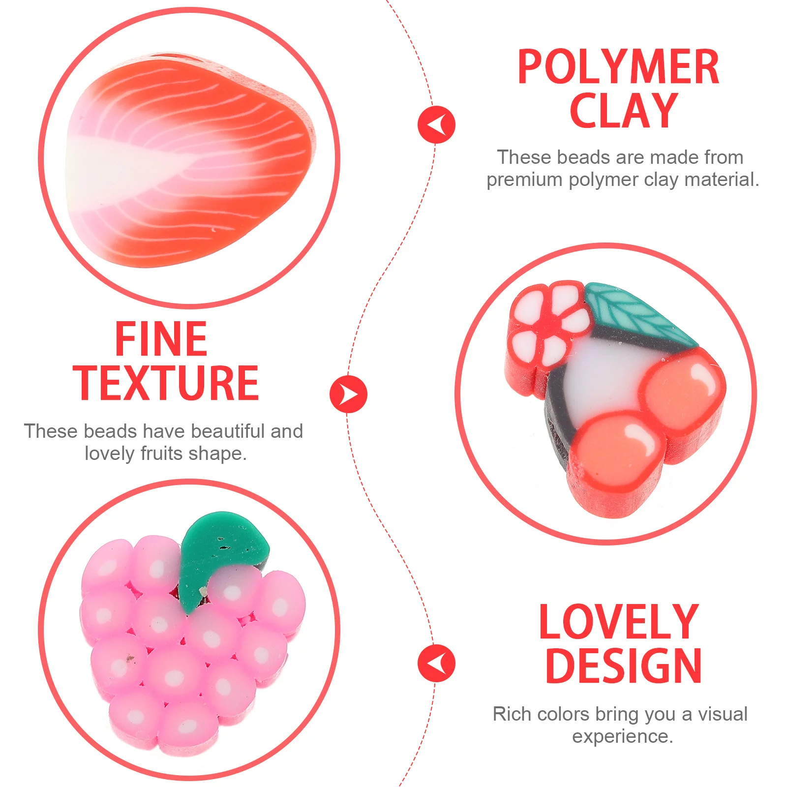 

100Pcs Fruit Theme Polymer Clay Beads DIY Jewelry Making Charms Lovely Design for Crafts Gifts Fruit Beads Clay Bead