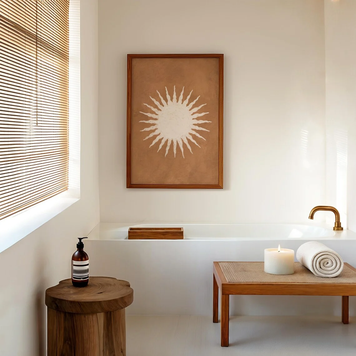 2D Flat, 2D Flat, 1pc Wall Decor, a Chic Poster Featuring a Sun Design, an Abstract Neutral Canvas Artwork - Perfect for Mode