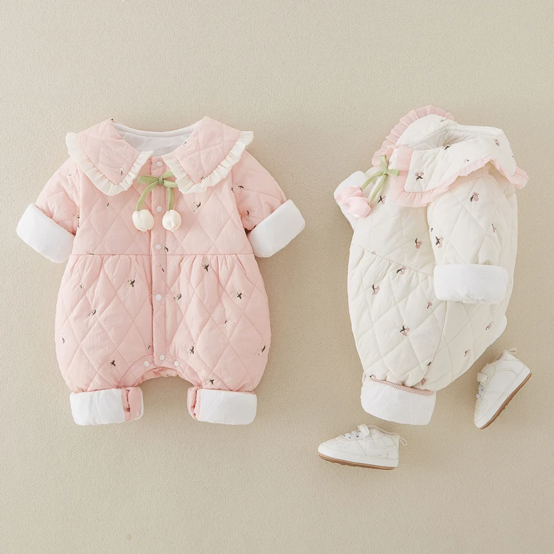 ชุดเด็กทารก Thiened สำหรับฤดูใบไม้ร่วงและฤดูหนาว ชุดผ้าฝ้ายอุ่นๆ สำหรับเด็กผู้หญิง ชุดคลุมเด็กแรกเกิด