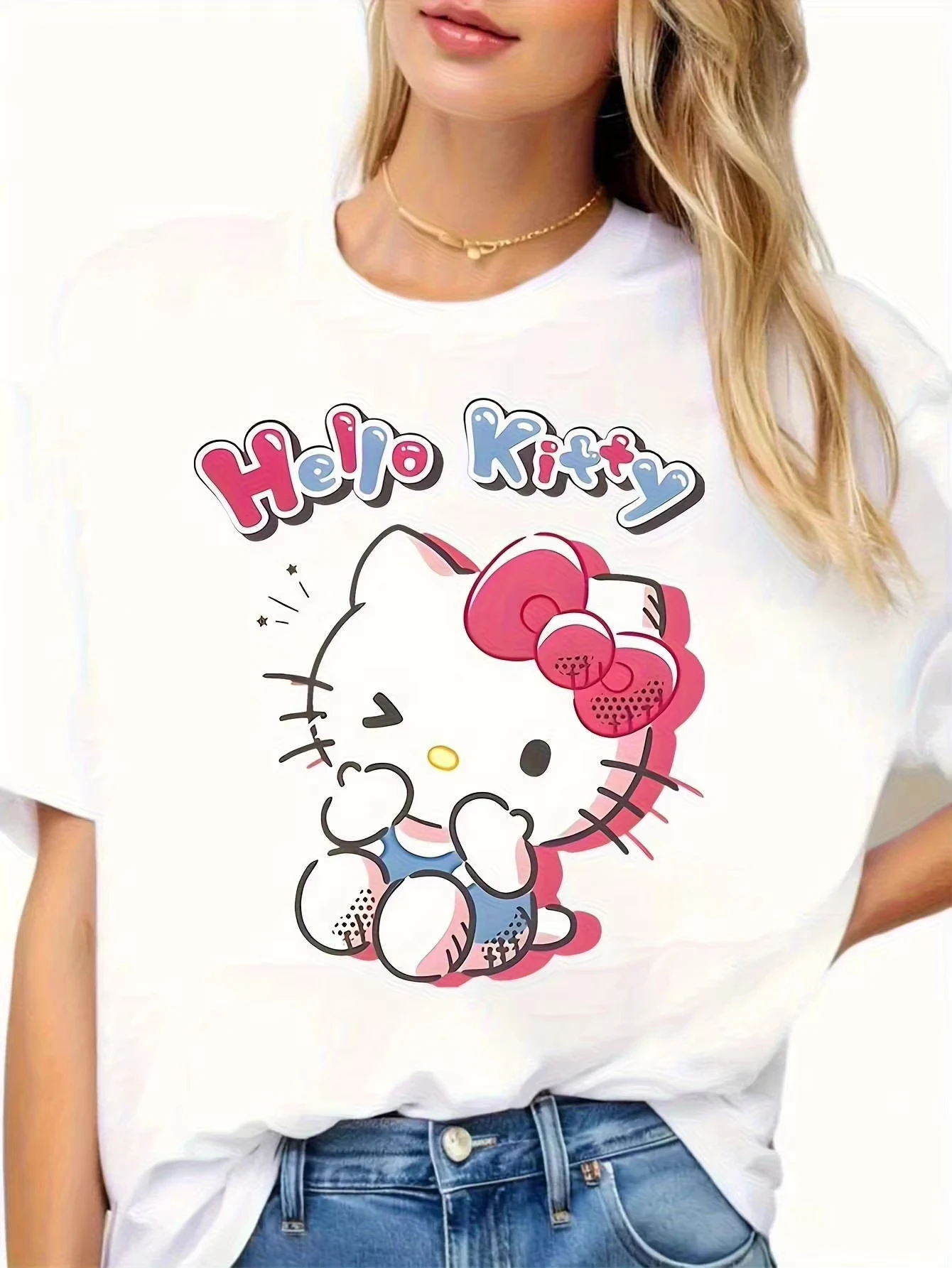 

Новинка лета 2025 года, футболка с героями мультфильмов «Hello Kitty» для мальчиков и девочек, семейная одежда для родителей и детей, повседневная удобная одежда с короткими рукавами для мужчин и женщин