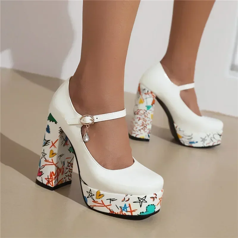 

Весенне-летние женские туфли-лодочки на платформе, красные, синие лакированные кожаные повседневные туфли для выпускного вечера, женские туфли-лодочки на платформе с квадратным носком на высоком массивном каблуке