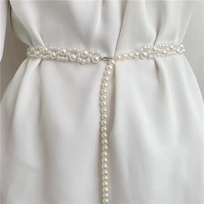 New Arrival Elegant Women Pearl Belts Waist Belt Female Girls Dress Crystal Strap Pearl Wedding Chain Belts Designer Waistband