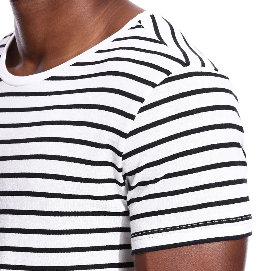 Black and White Striped T Shirt for Men Stripe Tshirt Crew Neck Top Tees Man Short Sleeve Sailor Male Top