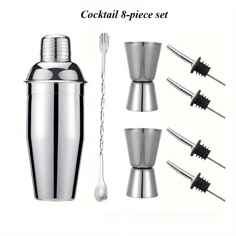 Cocktail shaker, authentic cocktail set, 8-piece measuring cup, evening drink,commercial homemade 25.5 fluid ounces, 750ML