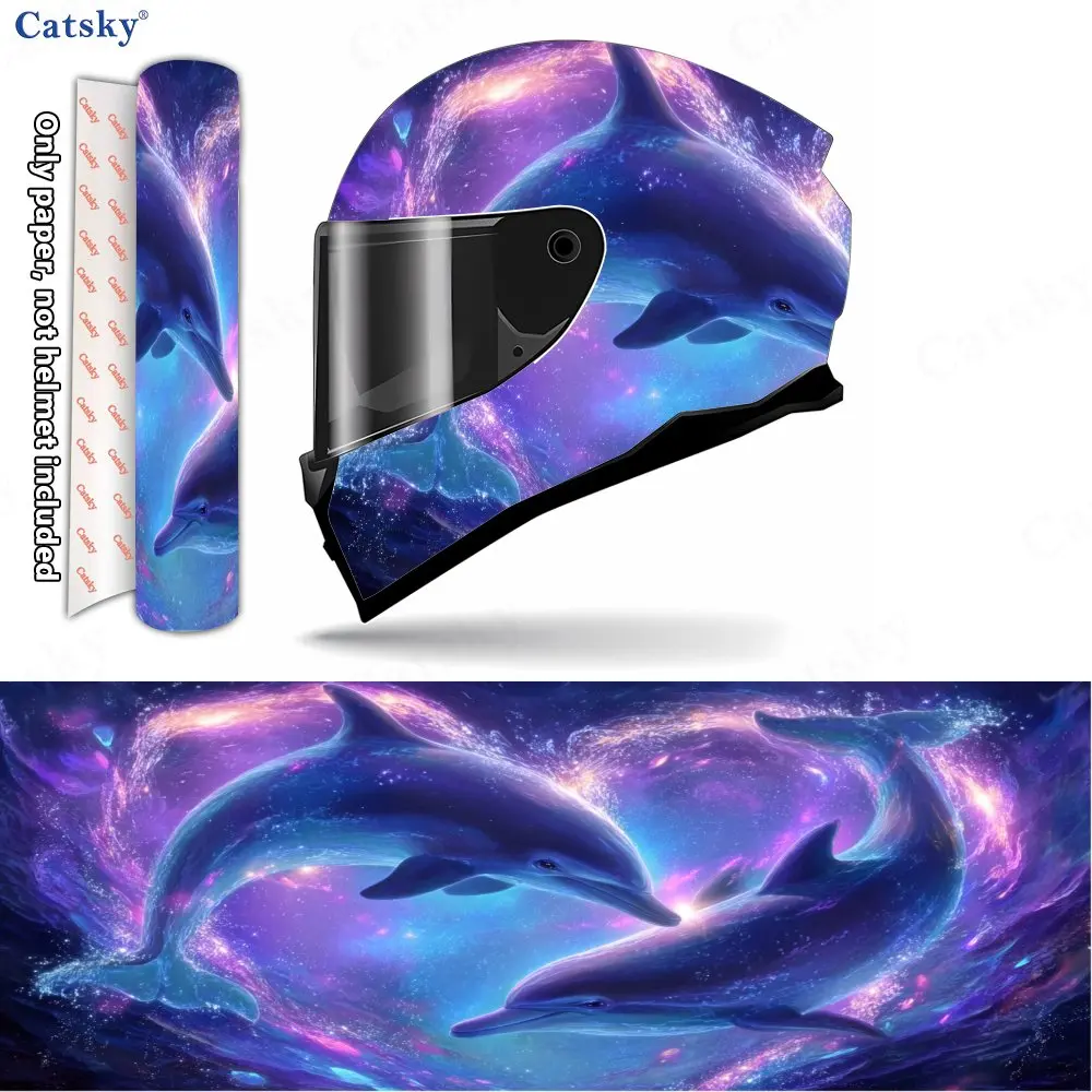 

Starry Fantasy Dolphin Helmet Vinyl Wraps, Waterproof Scratch-Resistant Full Face Helmet Decals, Durable PVC Decoration Protecti