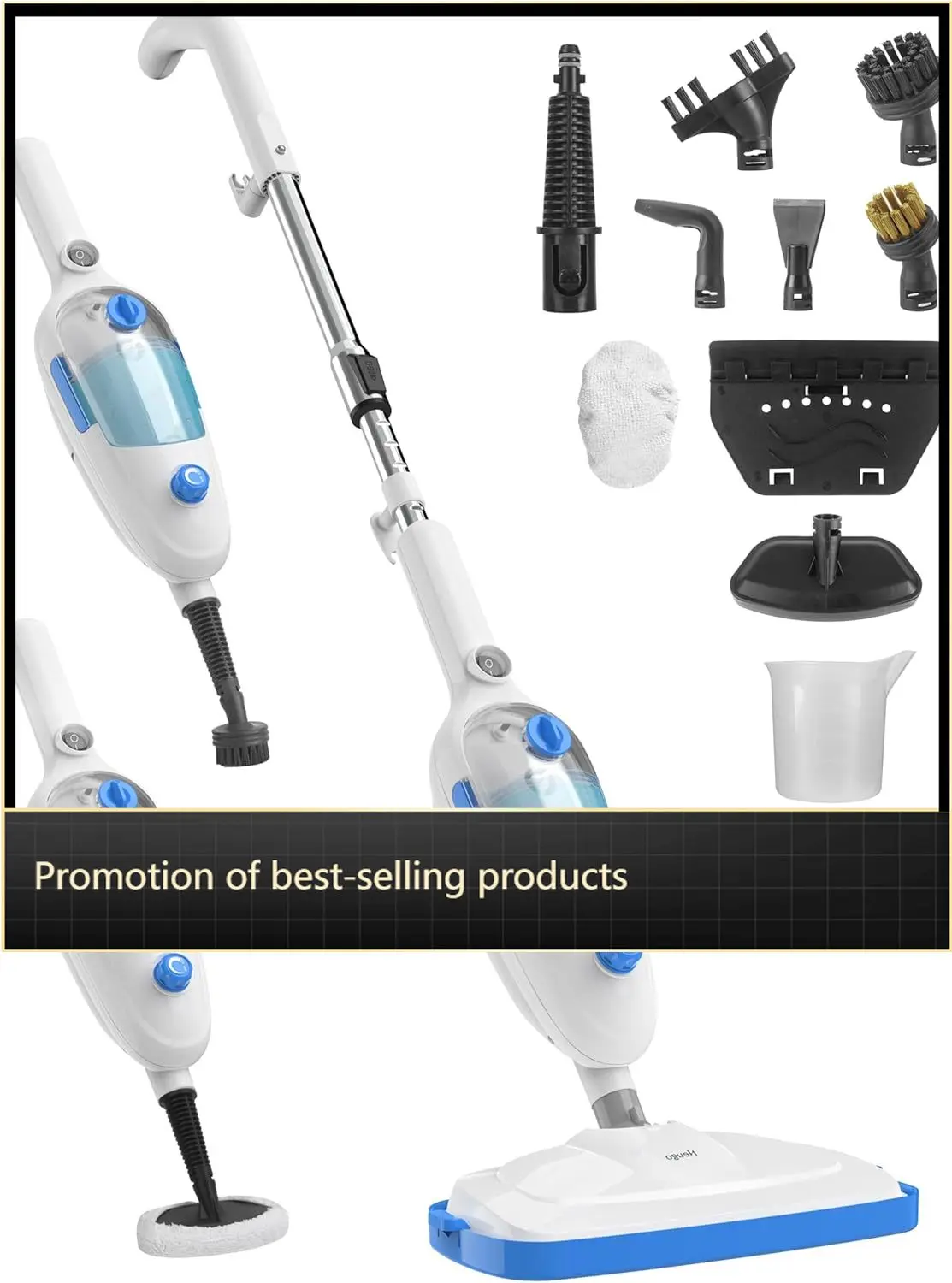

Steam Mop Floor Cleaner Handheld Steamer Detachable Multi Purpose Vinyl Laminate Carpet Tile Grout Pad Cord Tank Adjustable Stea