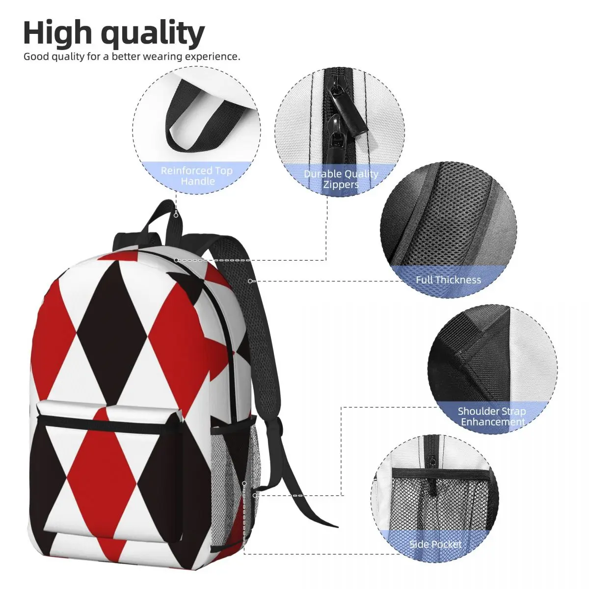 Harlequin Plaid Playing Cards Diamond Backpack Boys Girls BookBag Children School Bag Laptop Shoulder Bags for Men Women