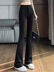 Jielur Tight Hip Black Slim Fashion Female Flare Pants High Waist Casual Simple Chic Zipper Pockets Women's Trousers Office Lady