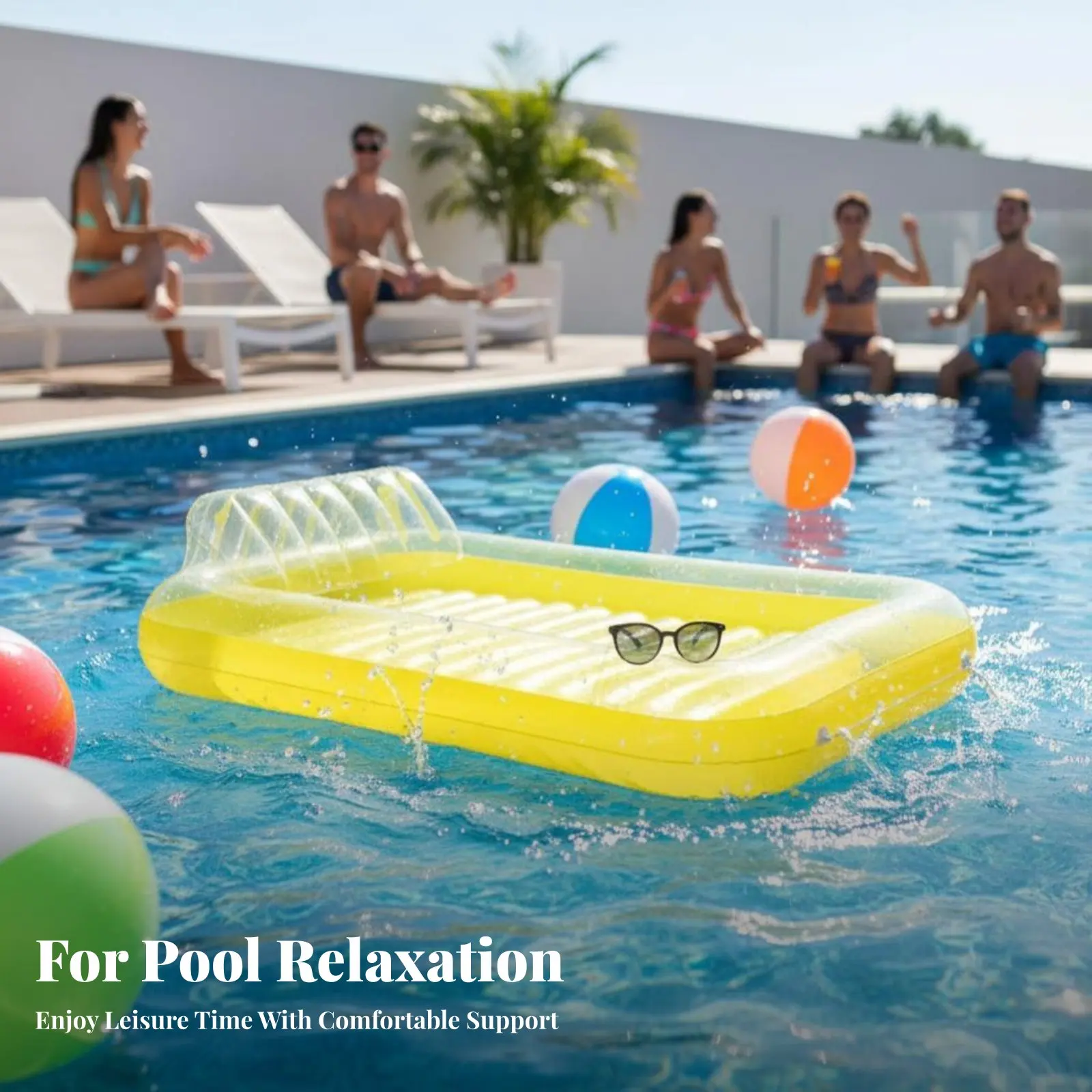 Aufblasbares Wasserbett, Rechteckige Pool-Luftmatratze mit Kissen, Aquatische Liege, Tragbar