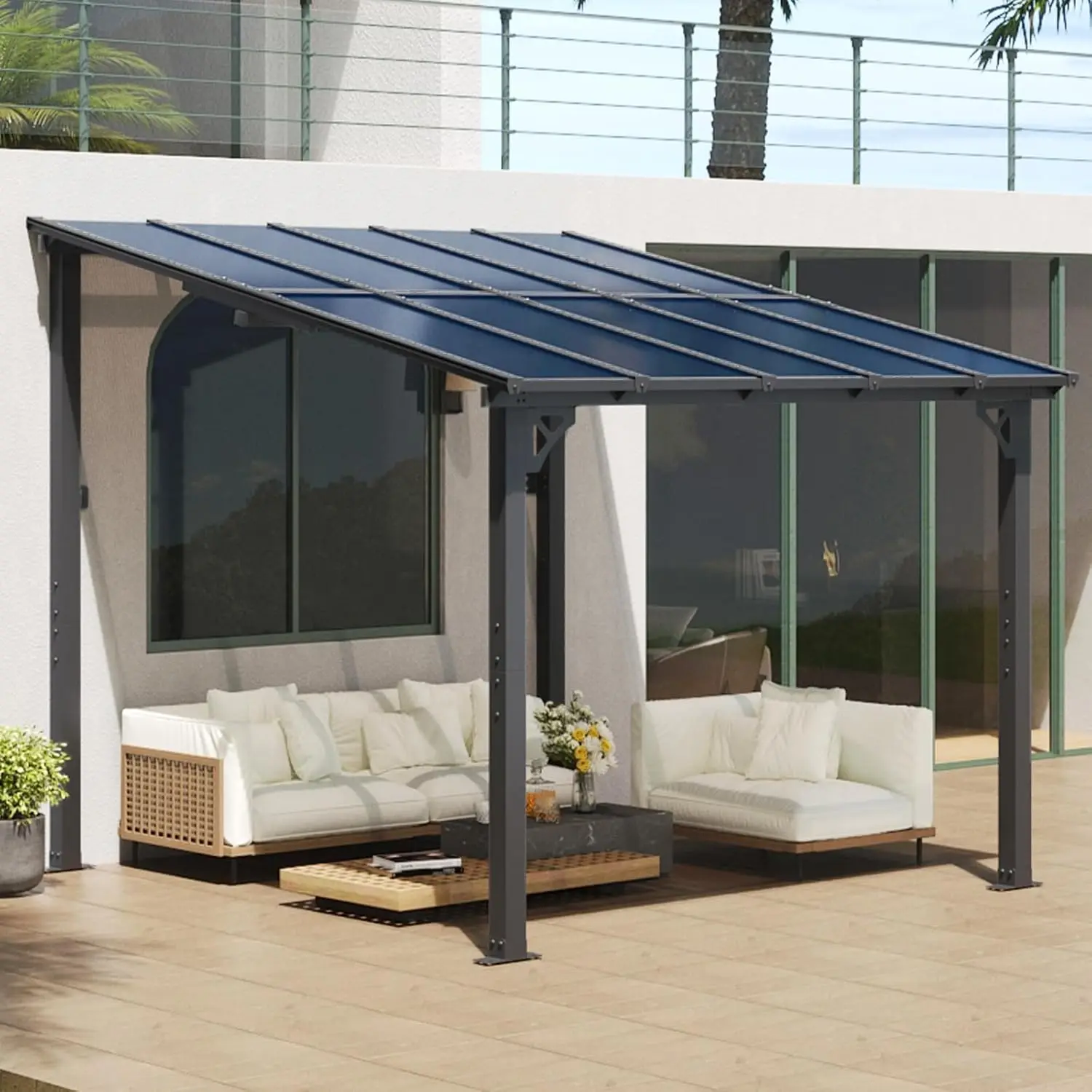 Aoxun 10’x10’ Wall-Mounted Gazebo, Elegant Pergola for Outdoor Patio, Porch, Deck, Backyard, On Clearance