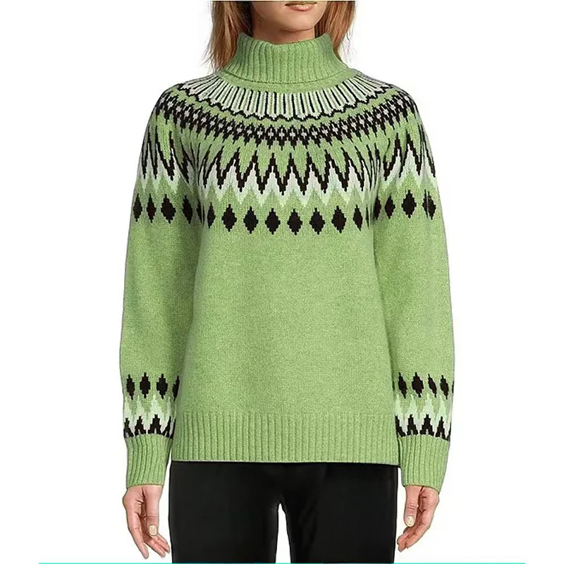 Sweter z półgolfem damski Nowa moda Casual Color Matching Slim-fit Pullover Top Jesień i zima z dzianiny Sweter