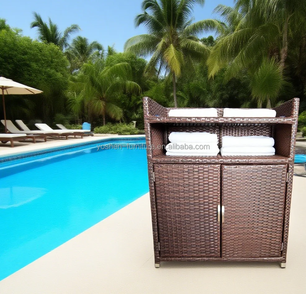 

Indoor Swimming Pools Storage Cabinet Water Resist Resin Outdoor Pool Towel Caddy Outdoor Patio Storage Cabinet