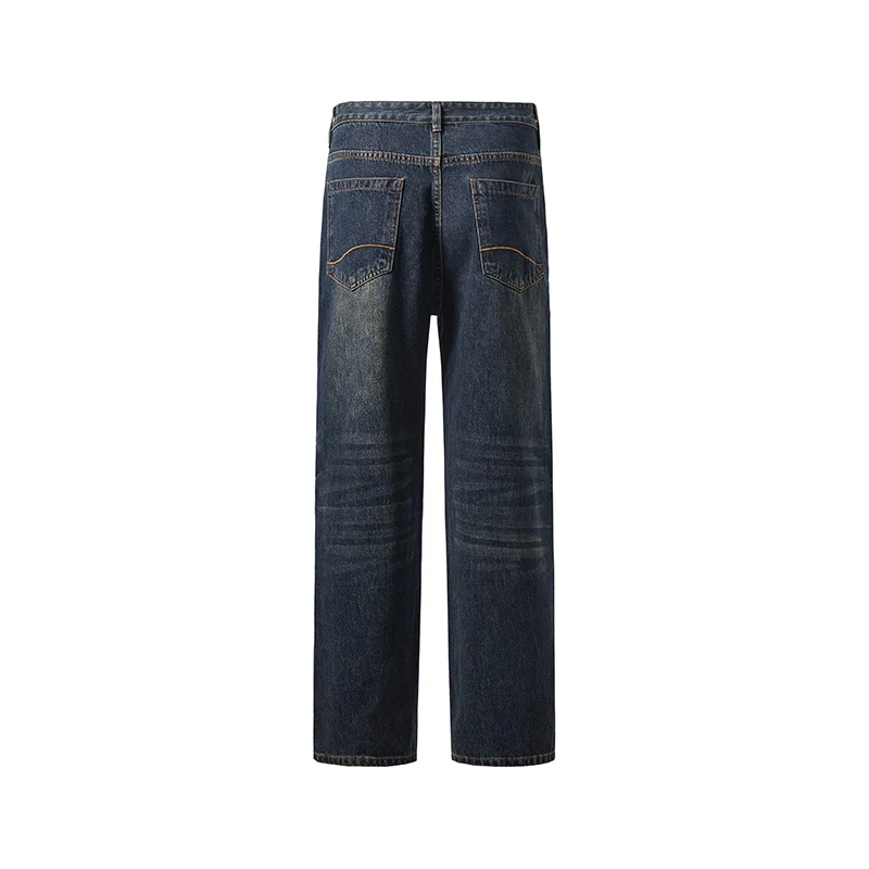 Męskie jeansy vintage na jesień w amerykańskim stylu, modne, luźne, z konopnym wykończeniem, proste nogawki, postarzane, uniwersalne spodnie z prostymi nogawkami.