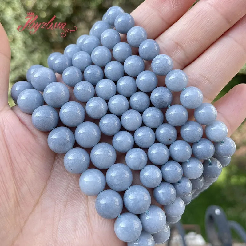 

Round Smooth Blue Angelite Stone Loose Beads 15 inches for DIY Accessories Necklace Bracelet Jewelry Making 4/6/8/10/12/14mm