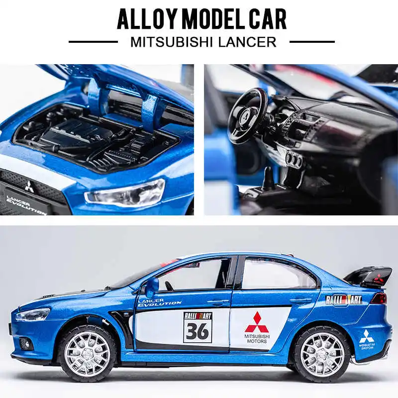 1/32 Mitsubishi Lancer Evolution WRC Rally Toy Car Model Diecast Metal Miniature Sound Light Pull Back Collection Gift For Kid