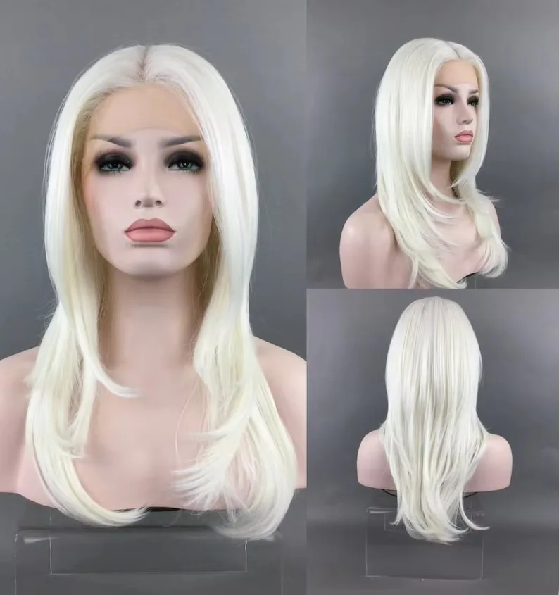 Layered Lace Front Wig White Wig 13x4 HD Lace Glueless Pre Plucked Heat Resistant Fiber For Women On Clearance Sale Cosplay