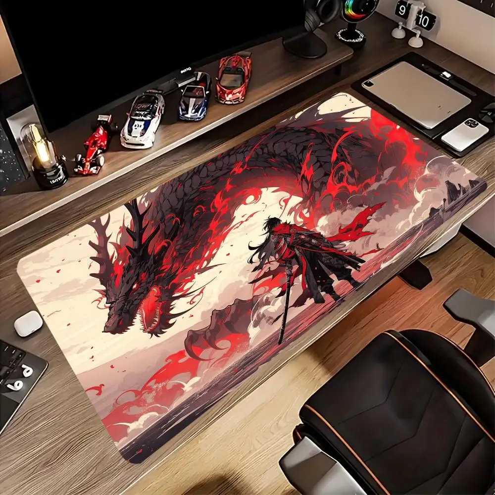 Dark Fantasy Samurai Dragon Art Non‑Slip Rubber Mouse Pad Smooth Desk Mat For Accurate Mouse Control Gaming Laptop Use