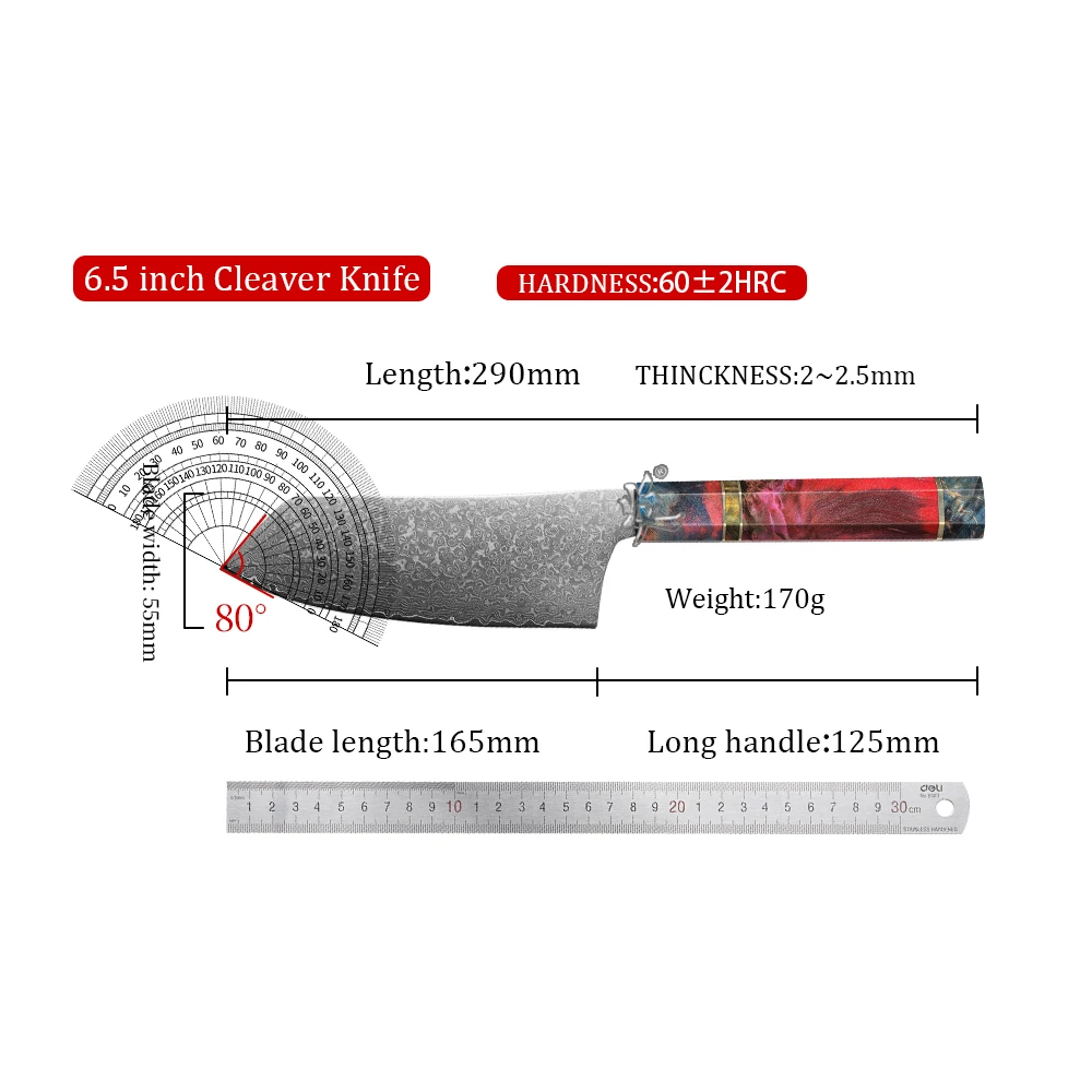 YAN 6.5 Inch Cleaver Professional Japanese Damascus Chef Knife 67 Layers VG10 Stabilized Maple Burl Octagonal Handle Gift Box