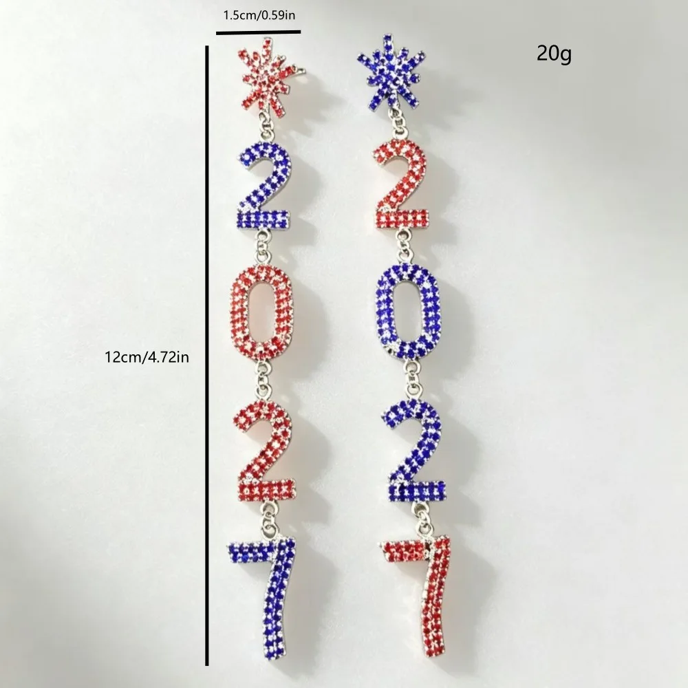 Amazon Independence Day Rhinestone 2027 Pendant Earrings Full Diamond New Year's Party Digital Pendant Earrings