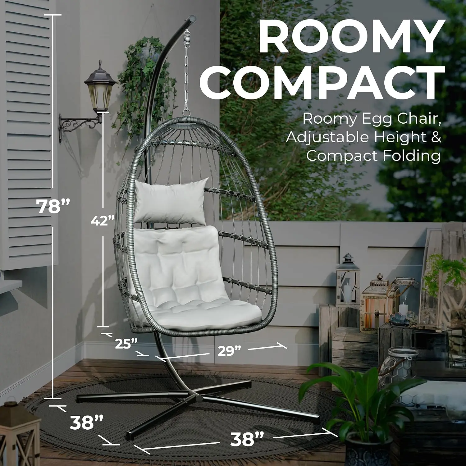 350LBS Hanging Egg Swing Chair with Stand Plush Washable Cushions Indoor Outdoor, Customized