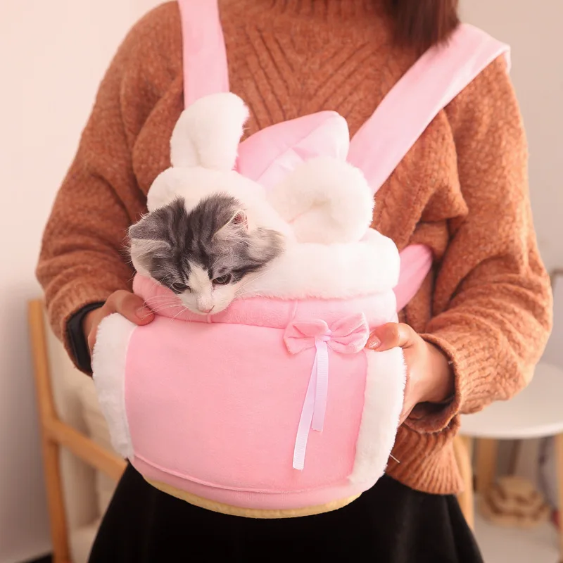 2022 Winter Warm Cute Pet Plush Carrier Bag Small Cat Dogs Backpack  for Outdoor Travel Pet Hanging Chest Bags 6kg Load-Bearing