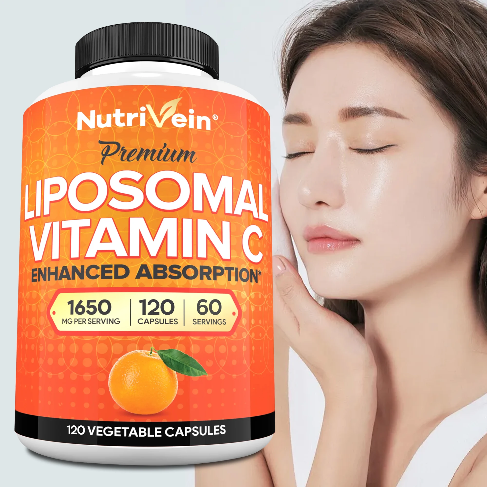 Natural Liposomal Vitamin C - 1650mg, Immune System & Collagen Booster, High Absorption Fat Soluble VIT C, Skin Vitamins, Vegan