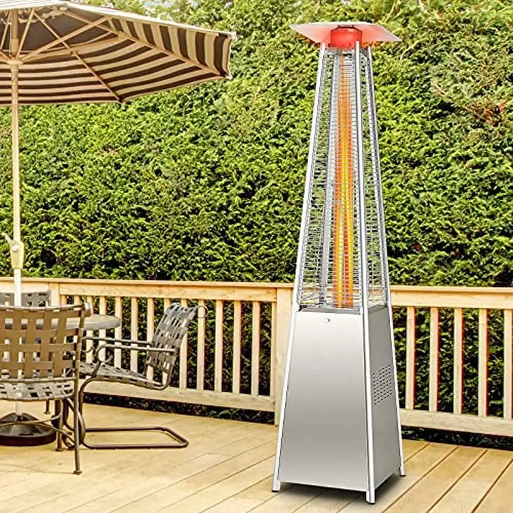 90-inch Outdoor Patio Heater 42000 BTU Portable Pyramid Propane Heater with Wheels Quartz Glass Tube Auto Shut Off Protection